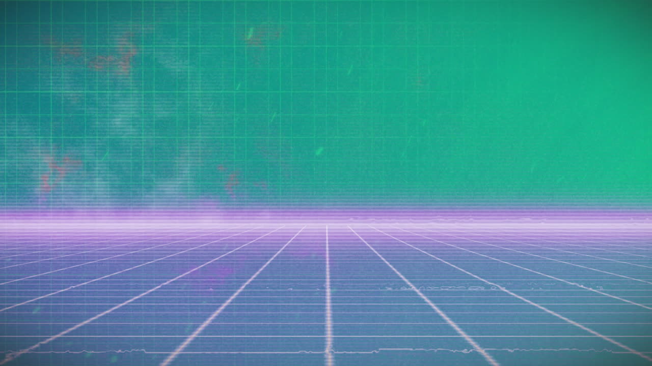 그리드 라인과 녹색 배경, 레트로 애니메이션 스타일