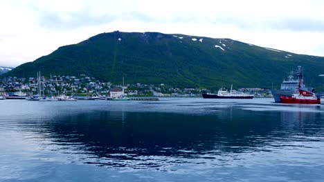 view of a marina in tromso, north norway