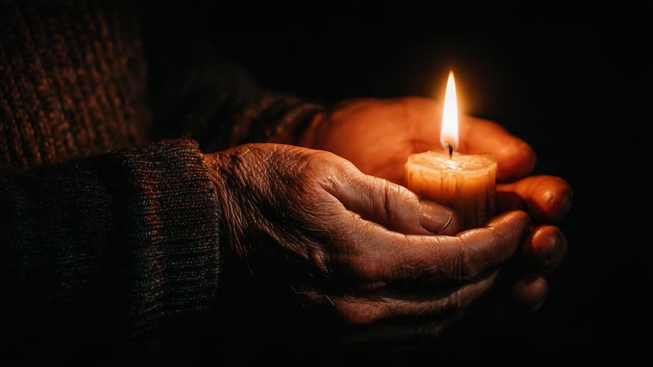 The Illuminating Presence of a Candle Held Gently in Hands, Symbolizing Hope, Warmth, and the Passage of Time Through Shadows and Light