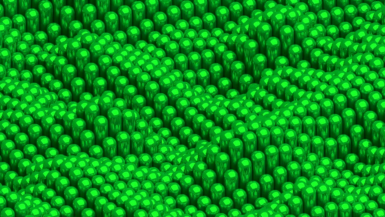 superficie ondulada con cilindros verdes redondeados y brillantes fondo de animación