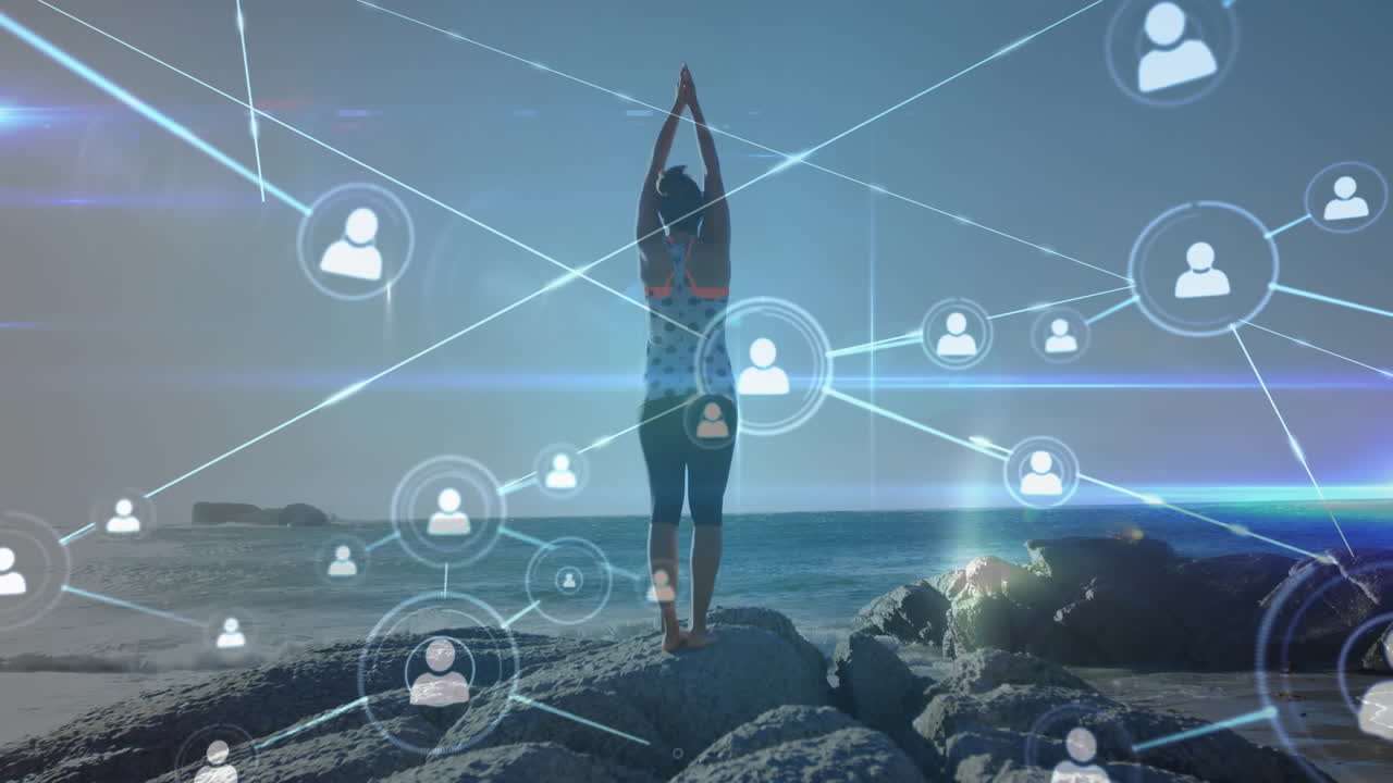 요가를 연습하는 여성 위의 지구의 애니메이션