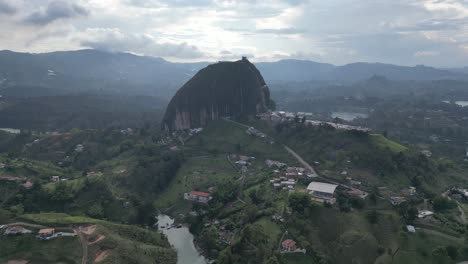 aerial view from a drone of la piedra del penol and the guatape reservoir near medellin, antioquia, colombia