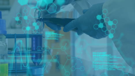 animation of scientific data processing over caucasian male scientist in office