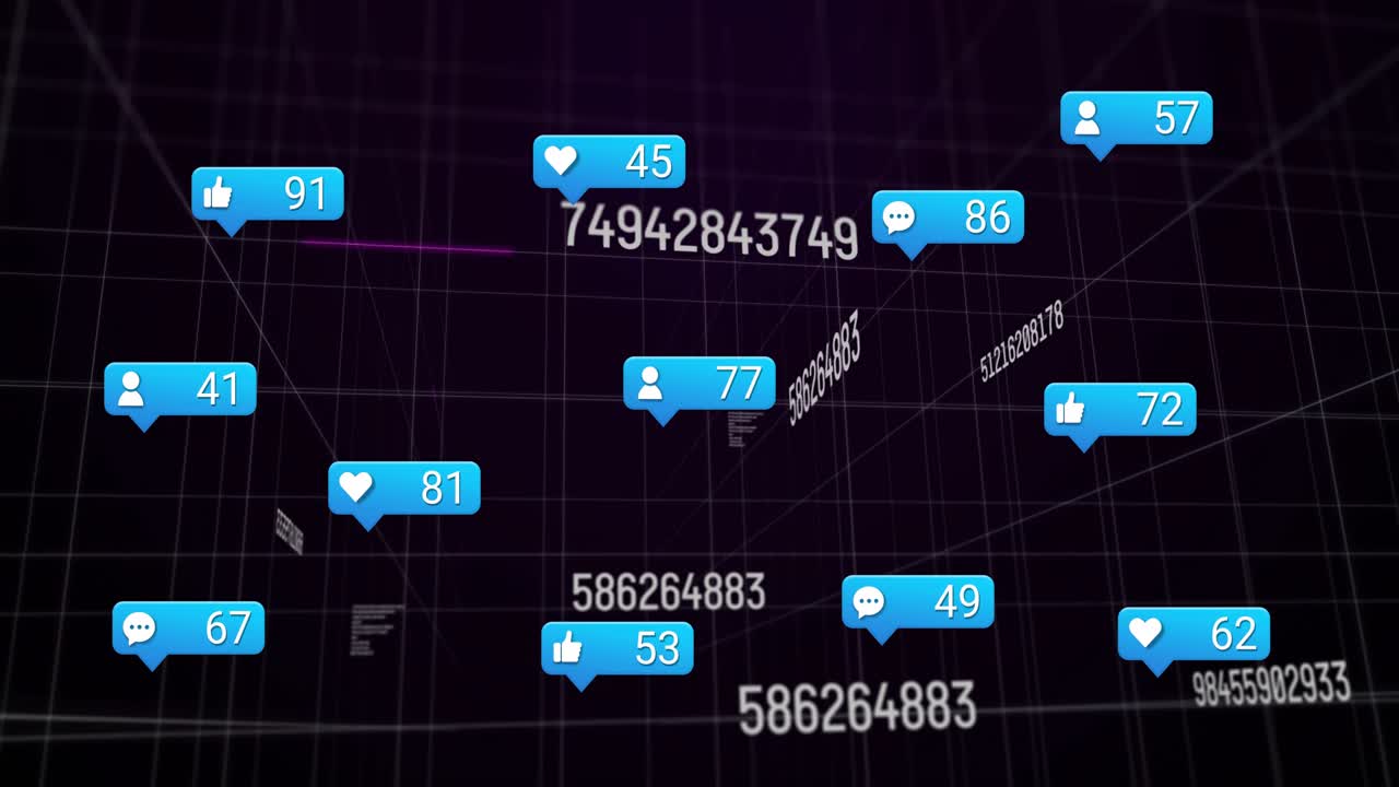 Blue comment bubble on 3D grid initiating reaction metrics emerging, linking for engagement surge