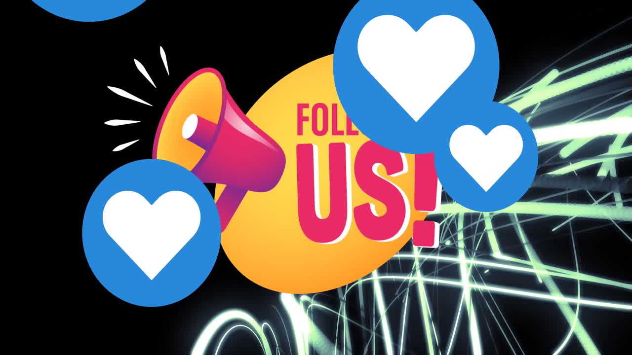 소셜 미디어 반응의 애니메이션과 검은색 배경에서 우리를 따라