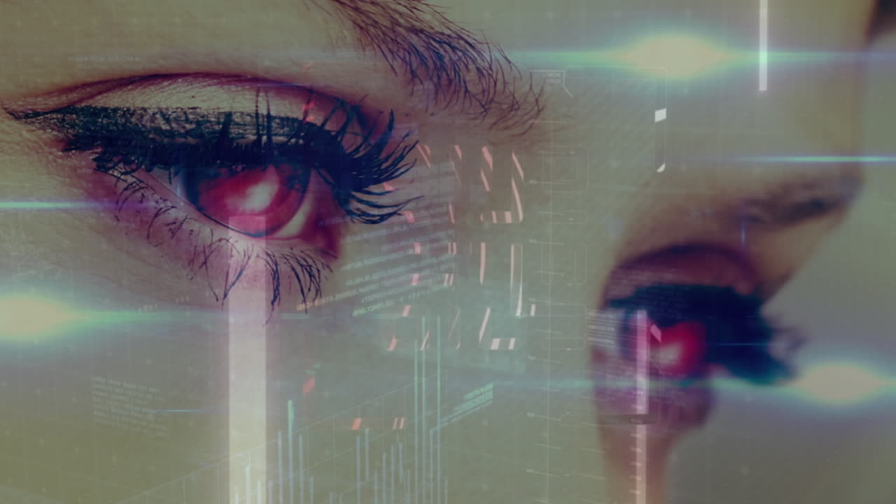 punto azul de luz y contra el primer plano de los ojos femeninos