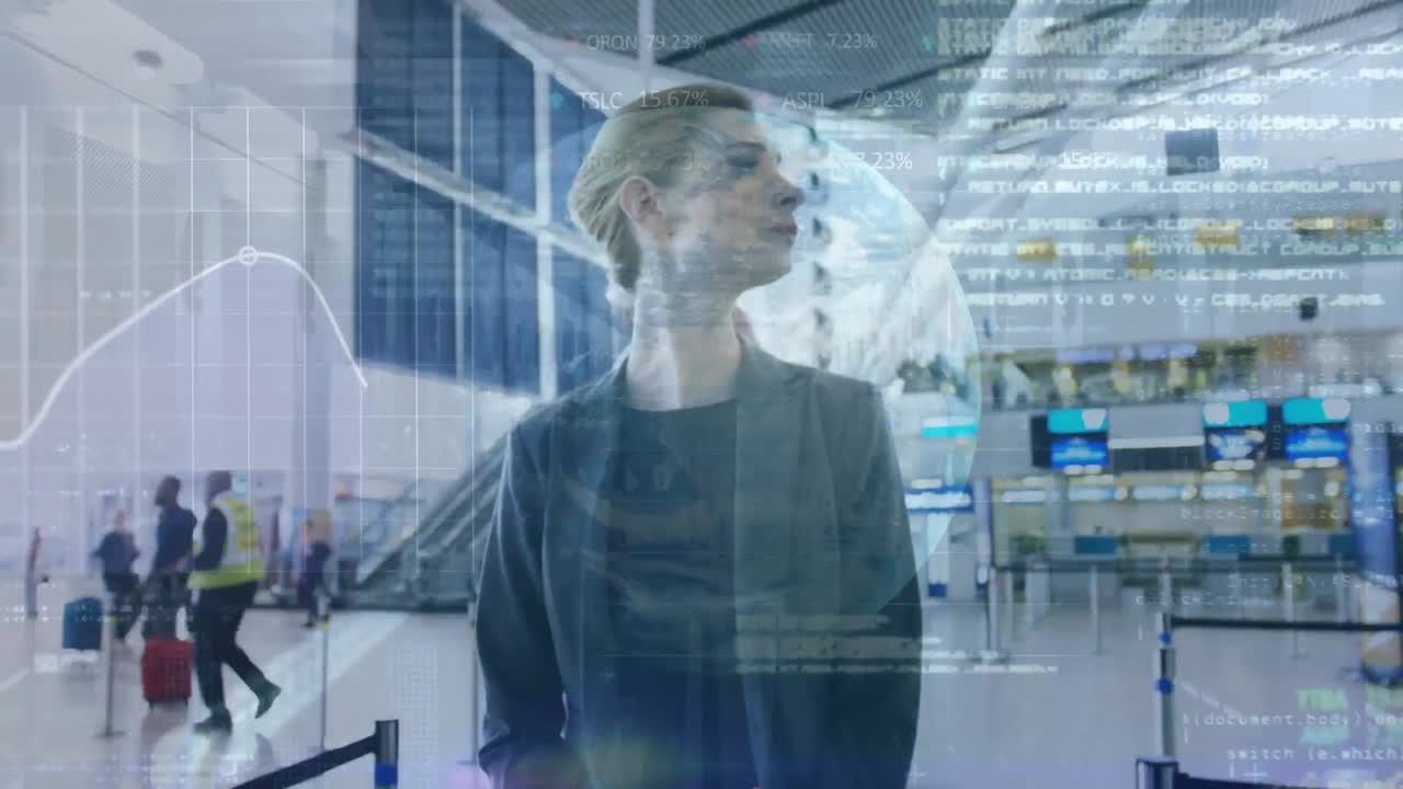 공항에서 다양한 사업가들에 대한 데이터 처리 및 세계관의 애니메이션