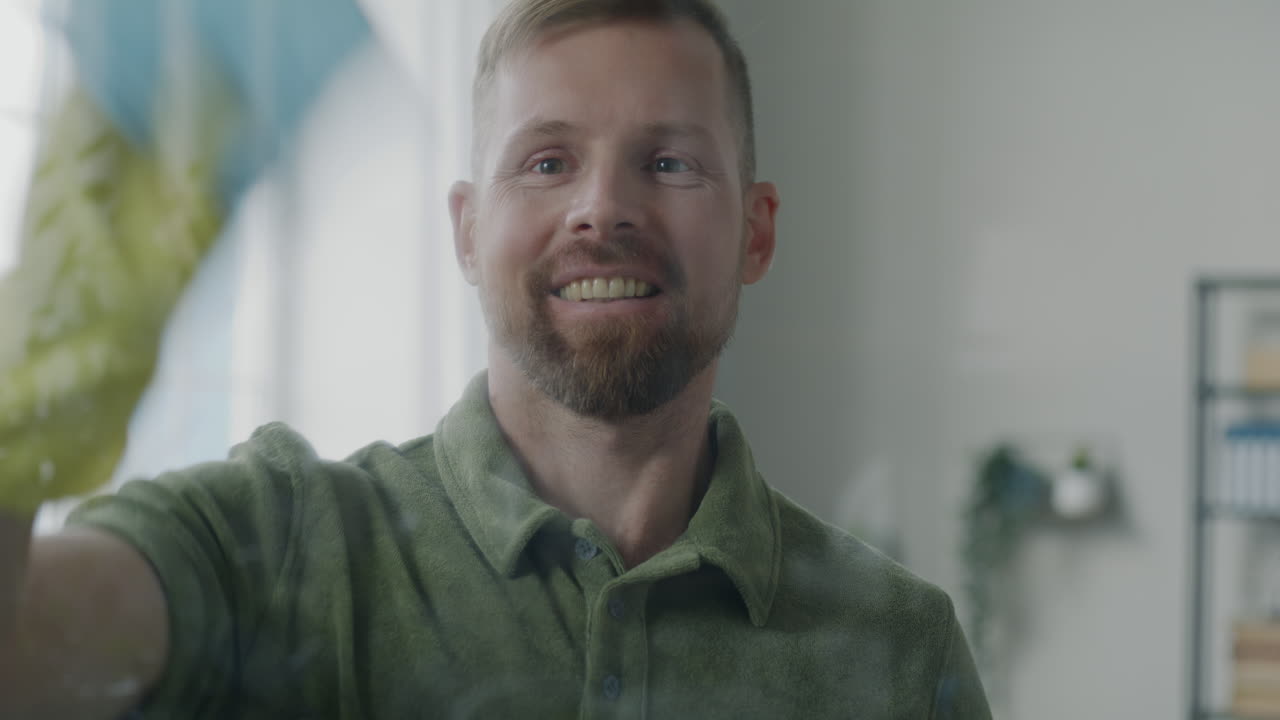 hombre limpiando una ventana