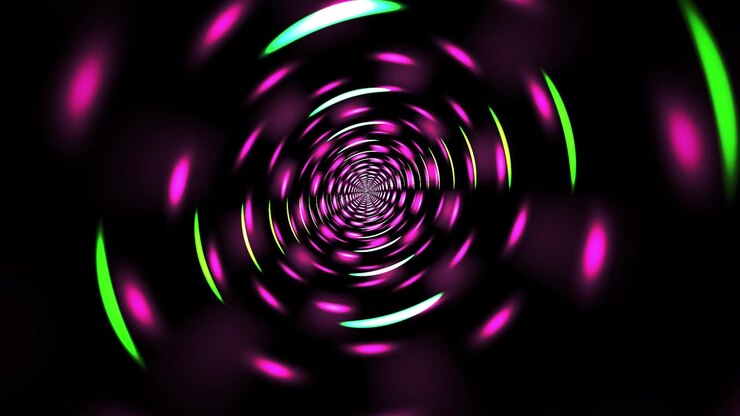 Túnel Abstrato de Luzes Neon Rosa e Verde Brilhantes