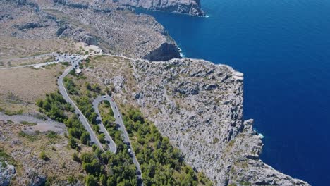 amazing 4k view of the viewing point cap de formentor - mirador es colomer in the north of mallorca - serra de tramuntana - massive cliffs - mountains - tourist sightseeing spot balearic islands