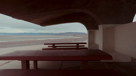 empty picnic area in a desert landscape