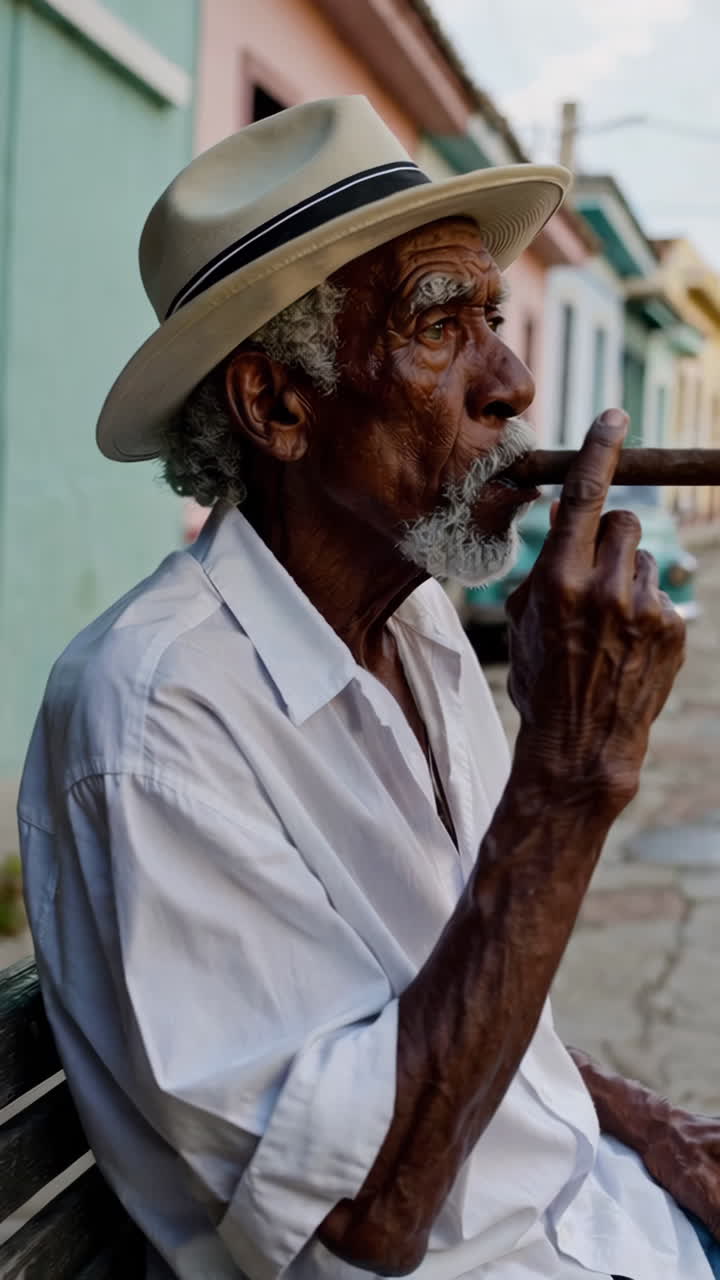 Anziano cubano che fuma un sigaro
