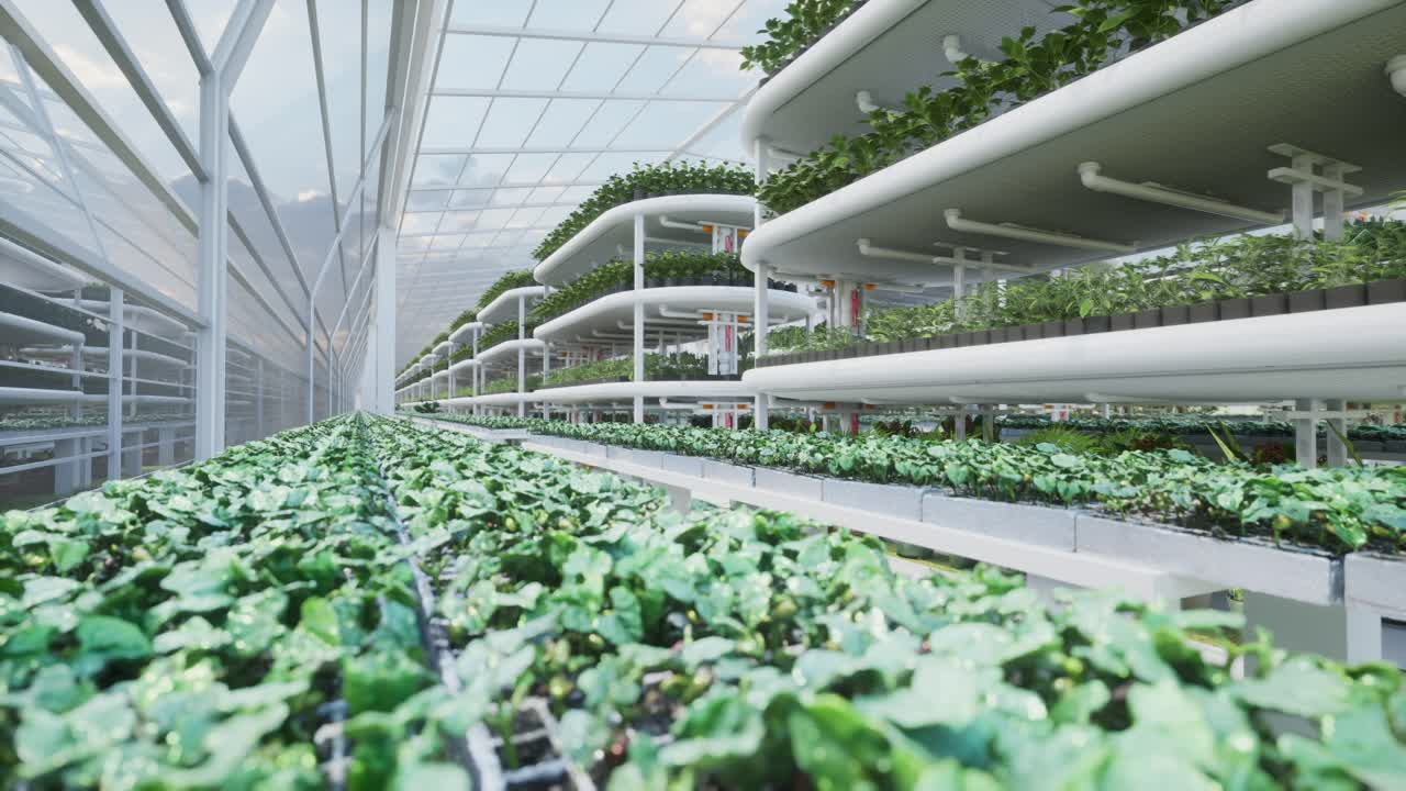Modern Greenhouse With Tiered Hydroponic Systems For Sustainable Farming
