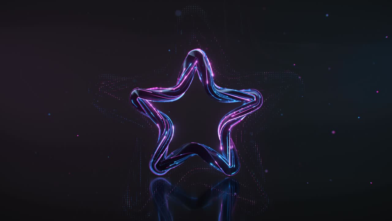 Animazione in loop continuo di rendering 3D a forma di stella luminosa blu e rosa