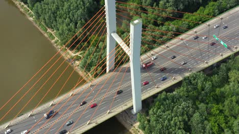 modern cable stayed bridge and car traffic on background