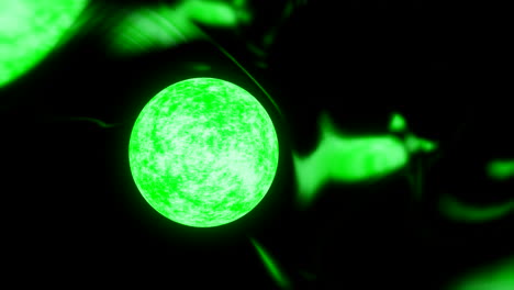 glowing green sphere in the dark