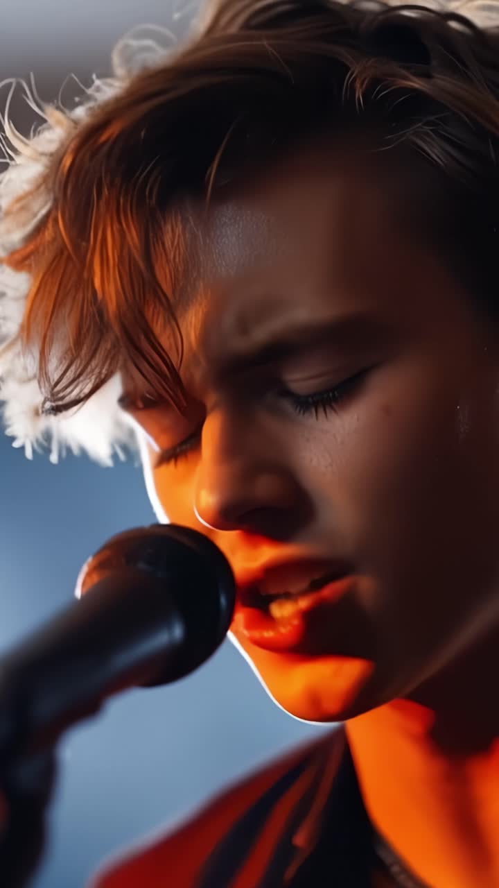 An Intense Vocal Performance Captured in Two Frames: A Young Singer passionately Engages with the Audience, Expressing Emotion Through Music