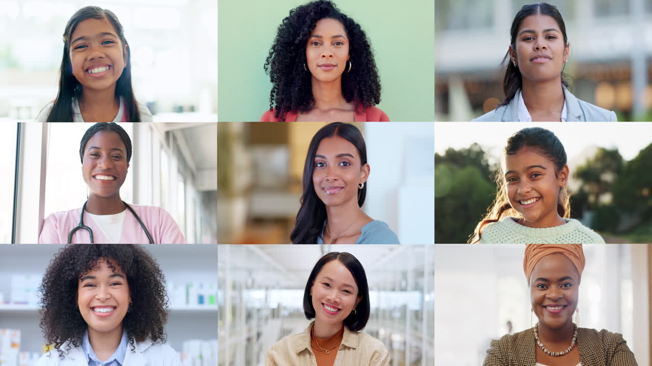 mujeres, sonrientes y felices con la diversidad en el mosaico