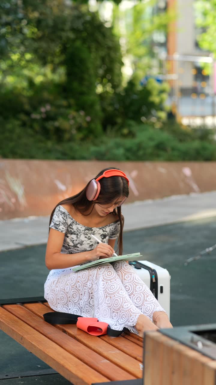 mujer estudiando al aire libre