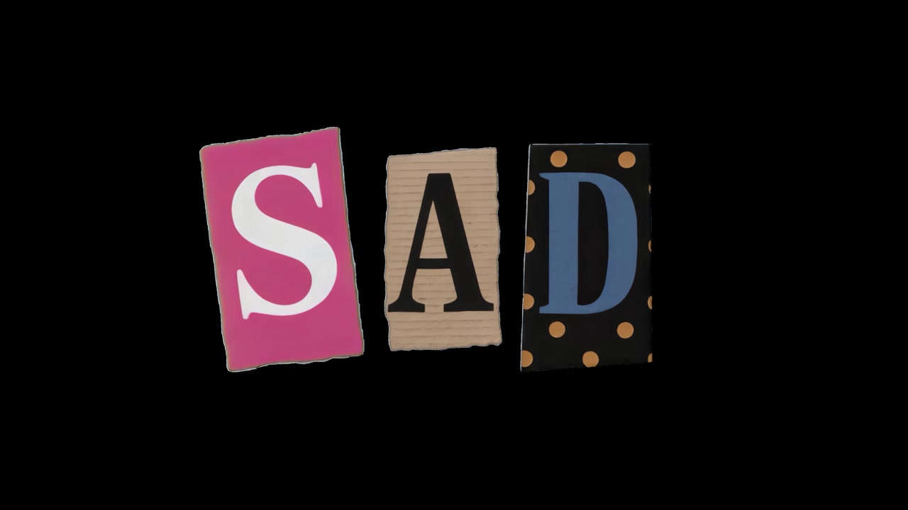 Lettere animate a collage che compongono la parola Sad