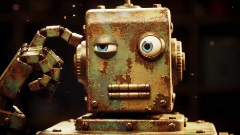 a thoughtful robot: exploring the expressions and mechanical features of a vintage figurine with unique characteristics and a whimsical charm