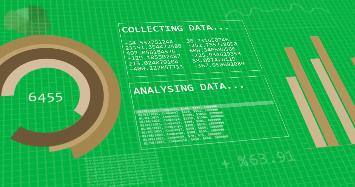 Animation of graphs, statistics and financial data processing on transparent background