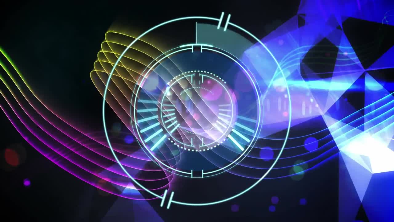 다채로운 선과 디스코 조명 위에 로딩 서클의 애니메이션