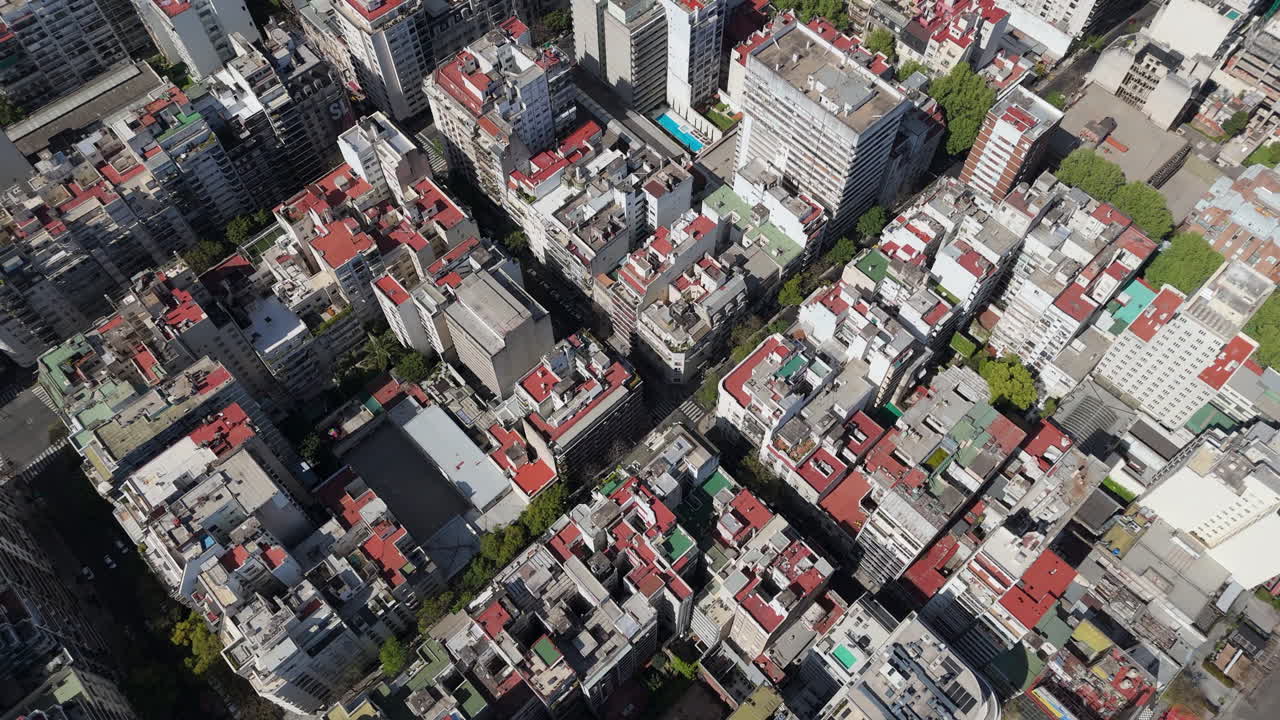 Aerial view of buildings and rooftops of densely populated Buenos Aires City, Argentina