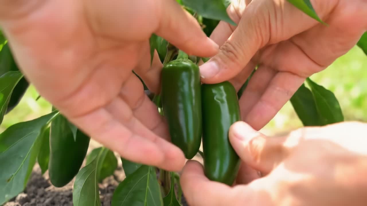 Harvesting Fresh Jalapenos From a Home Garden in Sunny Summer Weather