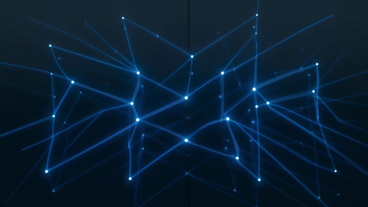 Abstract Digital Network Connecting Glowing Nodes on Dark Background