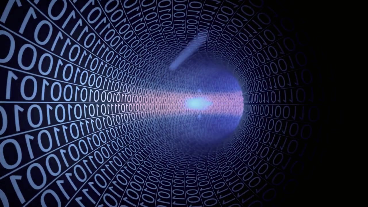 Digital Data Flowing Through a Binary Code Tunnel