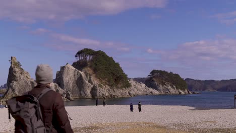 few tourists gathered at famous jodagahama beach geosite in tohoku, japan