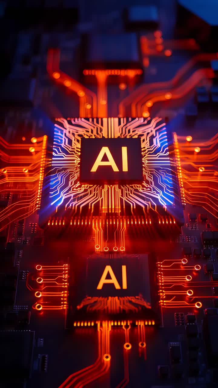 Sfondo Tecnologico Futuristico con Scheda Madre e Chip AI 4K