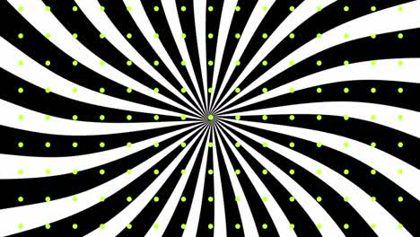 rayas blancas giratorias y puntos verdes en negro