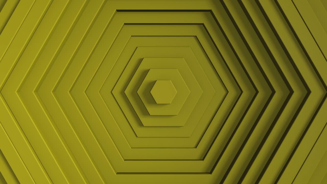 Abstract hexagon with offset effect. Animation of yellow pure hex rings. Abstract background for a business presentation. Seamless loop of 4k 3d rendering
