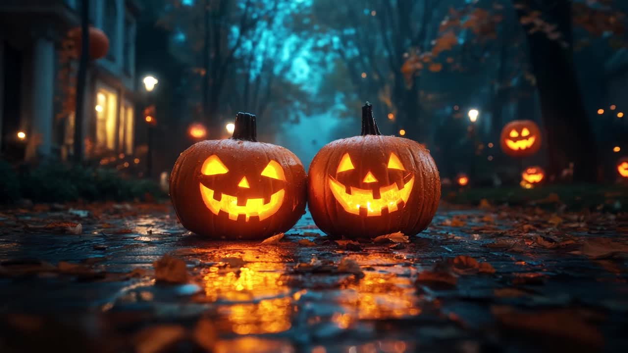 Halloween Pumpkins in a Festive Autumn Setting