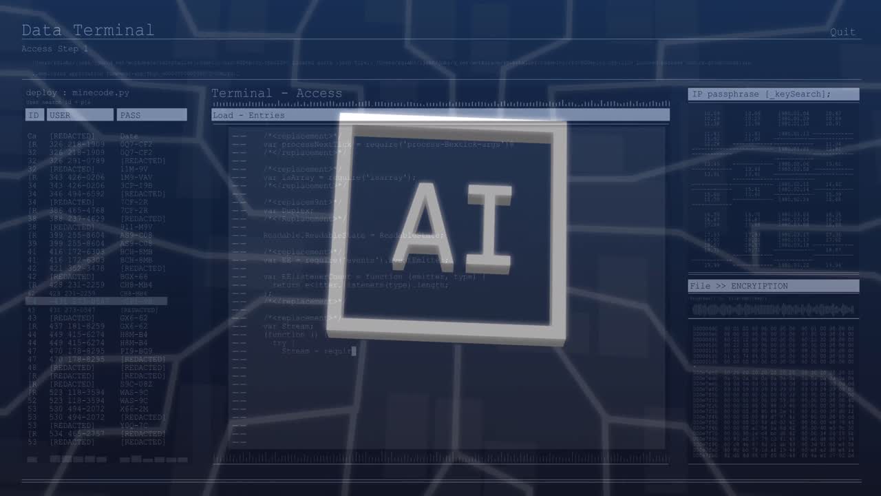 animación de un procesamiento de datos sobre una placa de circuitos informáticos