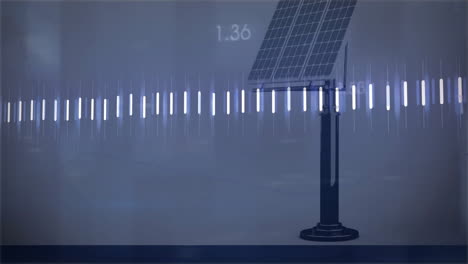 solar panel with digital sound wave animation over blue background