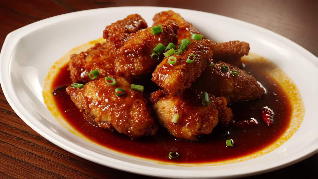 Chicken wings with sauce and green onions