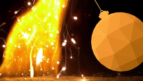 Animation-Einer-Hängenden-Kugel-über-Feuerwerk-Und-Feuer-Vor-Schwarzem-Hintergrund