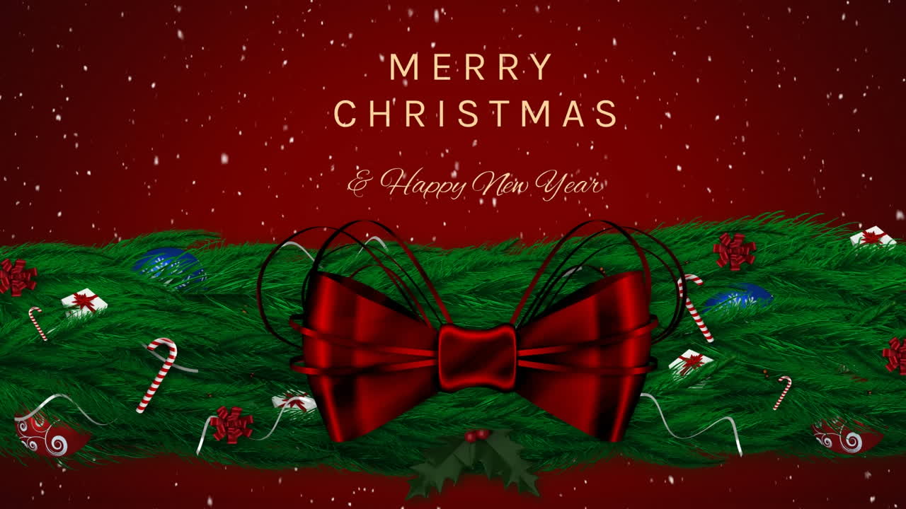 메리 크리스마스 텍스트 위에 내리는 눈의 애니메이션