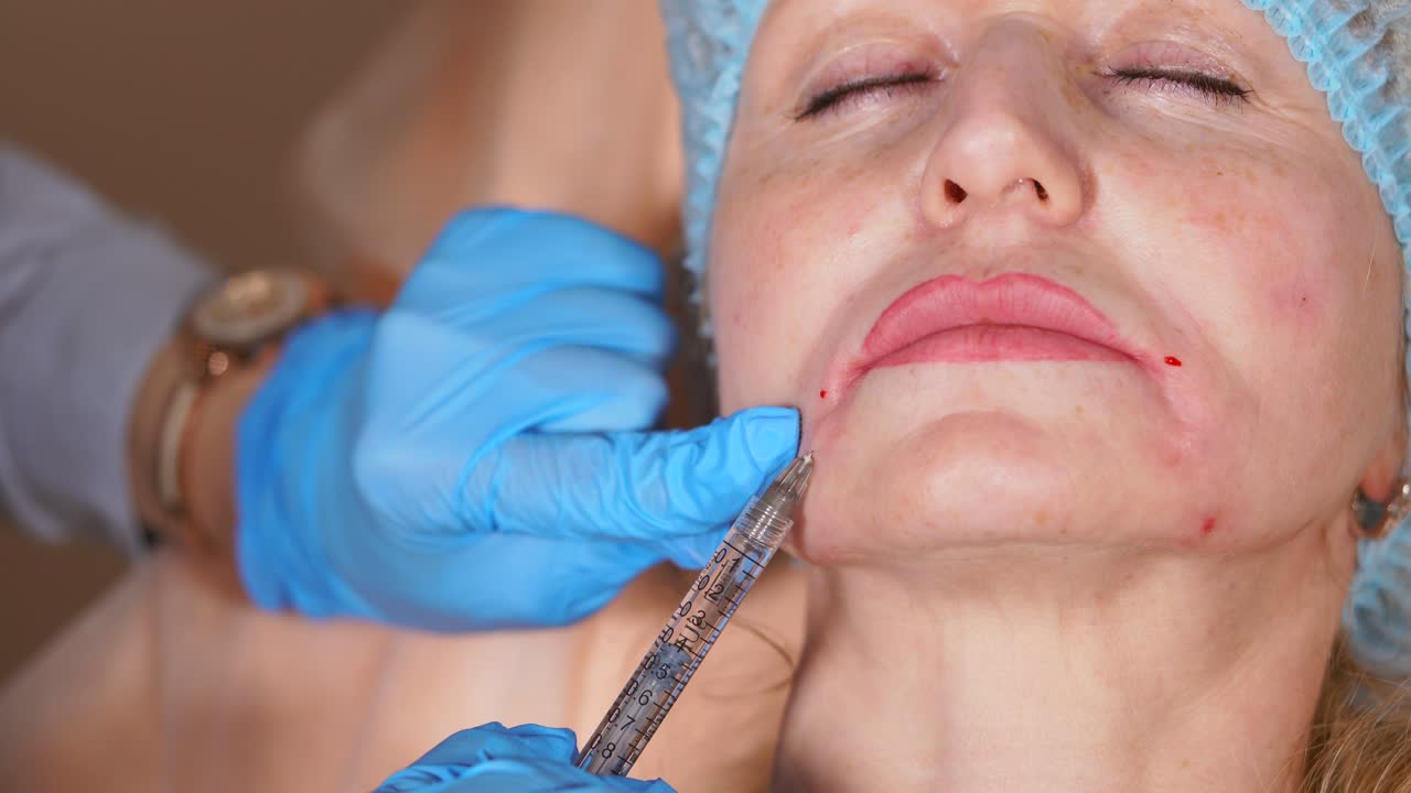 Woman receiving facial injection procedure