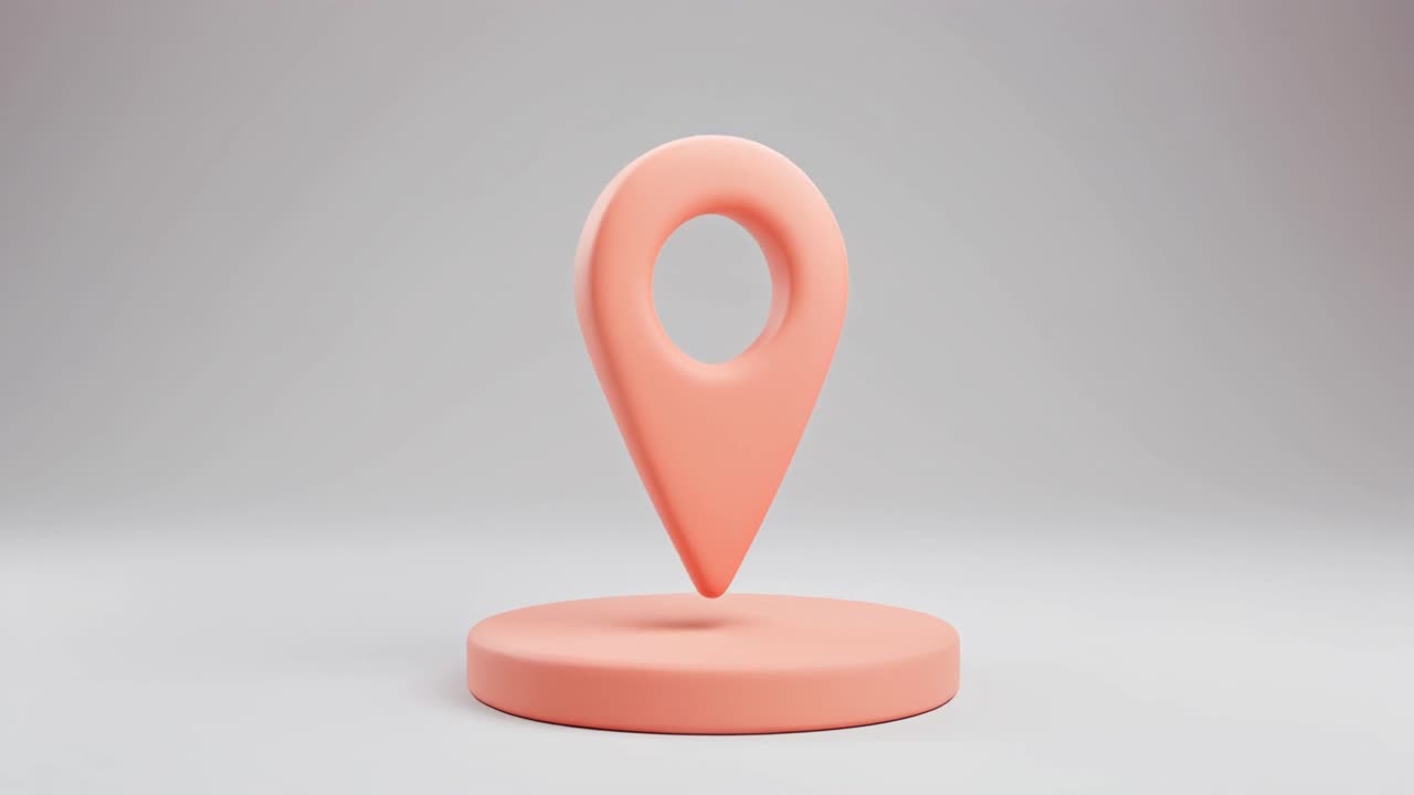 Animated 3D Pink Location Pin Hovering Over Pedestal