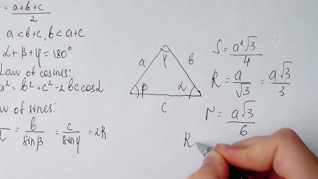 Writing of mathematical formulas on paper. Work of the mathematician