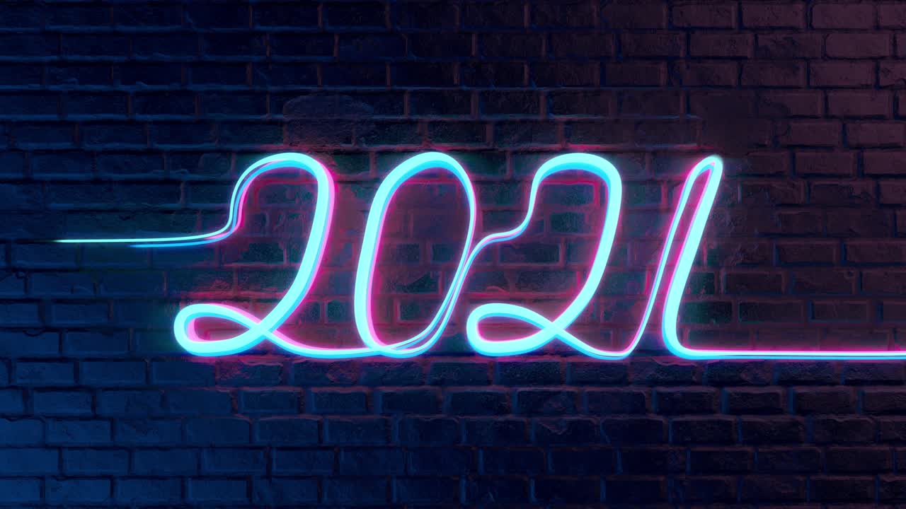 texto 2021 coloreado generado a partir de líneas de neón claro.