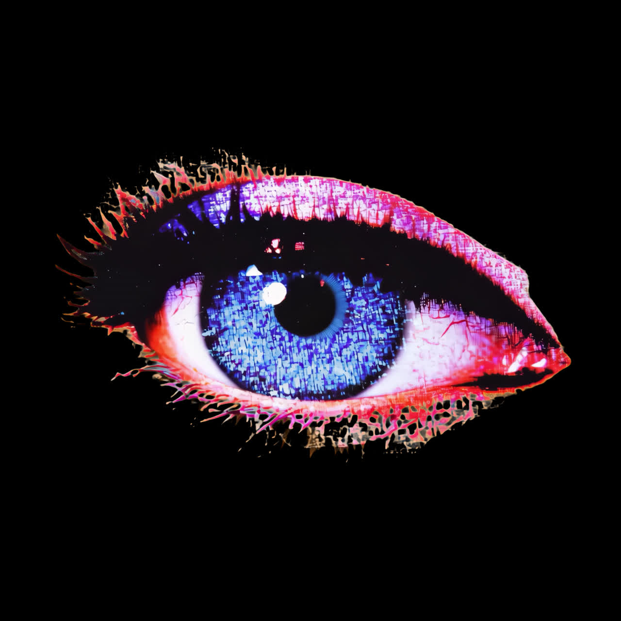 Vibrant artistic eye illustration animation isolated asset, transparent 4K video, alpha channel