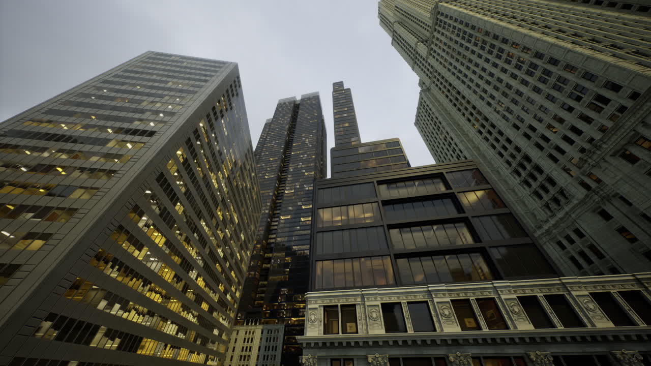 Urban skyline view showcasing modern architecture at dusk in a bustling city