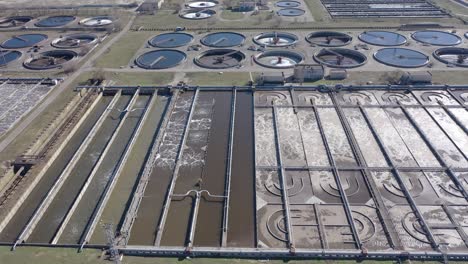 wastewater treatment plant. flight along the treatment plant. drone video.