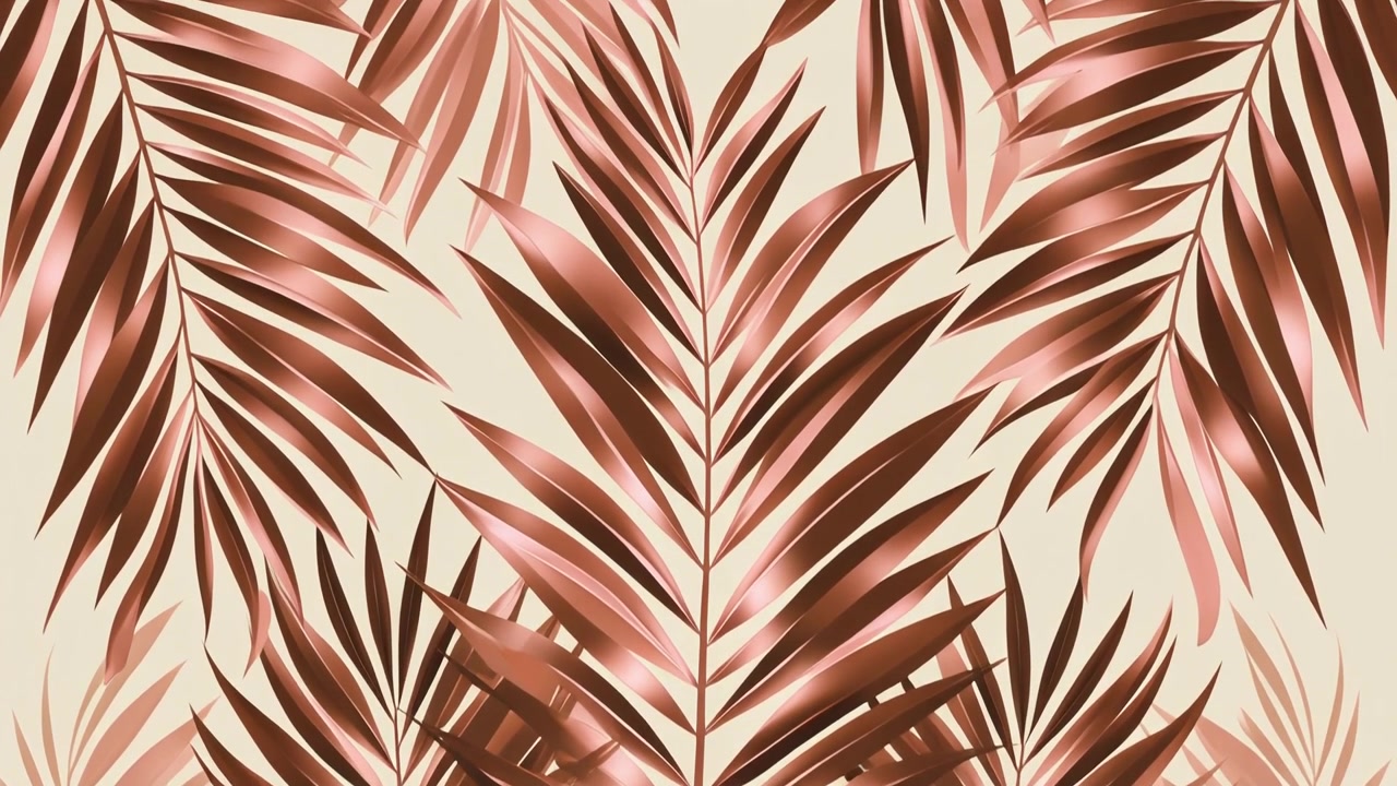Animated Rose Gold Palm Leaves Pattern Background