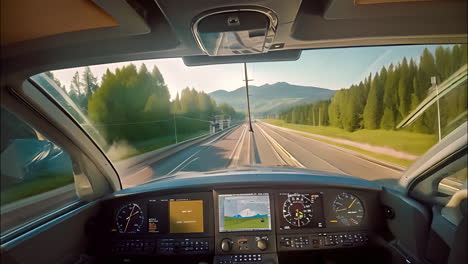 a view of a highway from inside a plane, vast road stretching through scenic landscape